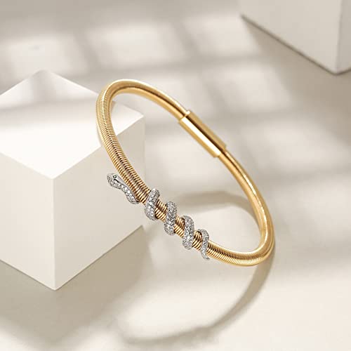 CIUNOFOR 14K Gold Cuff Bracelet Bangle For Women Polished Finish Cuff Black White Bangle Stainless Steel Metal Bracelet with Simple Twisted Line Design Jewelry Gift Cable Bracelet2