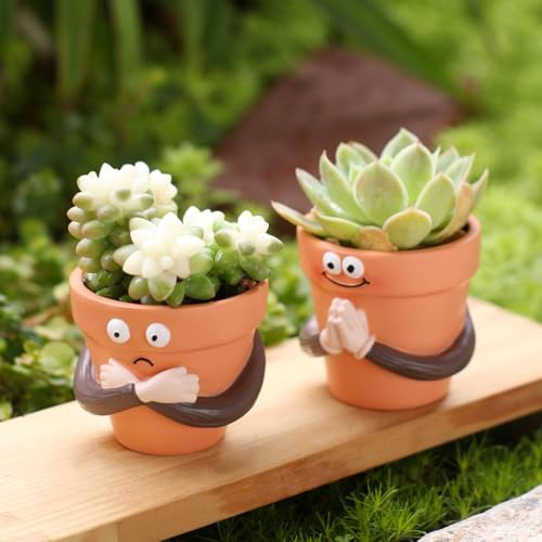 Pot de fleurs unique en résine avec visage sculpté et finition soignée - 7