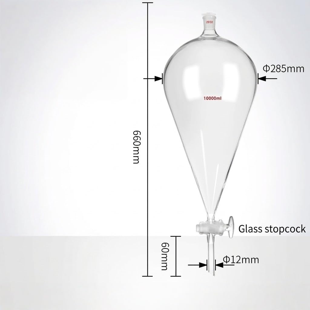 Embudo Decantación Vidrio Borosilicato Llave Cristal Matraz Lab-10000ml 29/32