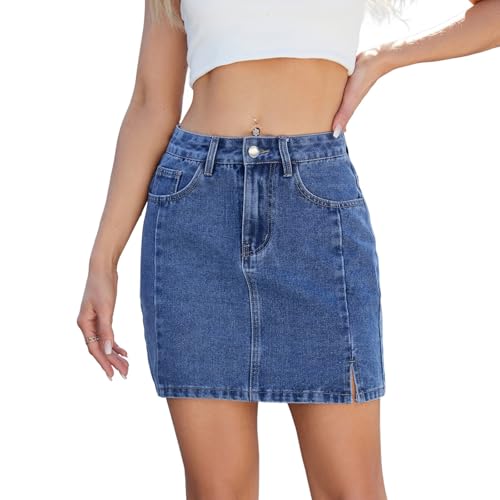 Trendy Denim Short Skirt for Women High Waisted Casual Blue Jean Skirt, S-XXL