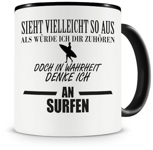 Samunshi® Surfer Tasse Surf mit Spruch Surfen Geschenk Surfer Kaffeetasse groß Lustige Tassen zum Geburtstag witzige Teetasse schwarz