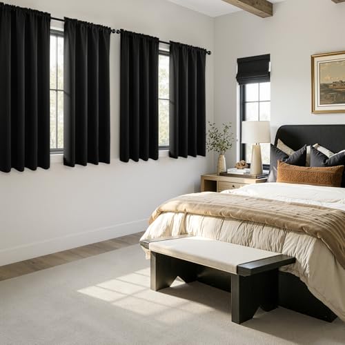 Image of MIULEE Black Blackout Curtains 4 Panels Set 72 Inch Length Bedroom | Thermal Curtains for Summer Heat, Light Blocking Privacy Window Drapes, Top&Bottom Rod Pocket