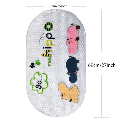 LLRY Badewannenmatte Wanneneinlage Oval – rutschfeste Antirutschmatte mit Saugnäpfen, Badematte 39x69cm für Badezimmer, Dusche & Badewanne, Motiv: Nilpferd