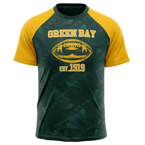 Mens City Shirt Mens Football Fans Athletic City T-Shirt Short Sleeve (Green & Yellow Size S)