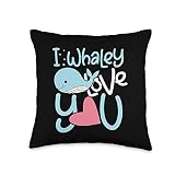 Funny Valentine's Day Pun Gift Valentine's Day-I Whaley Love You-Pun Romantic Whale Throw Pillow, 16x16, Multicolor