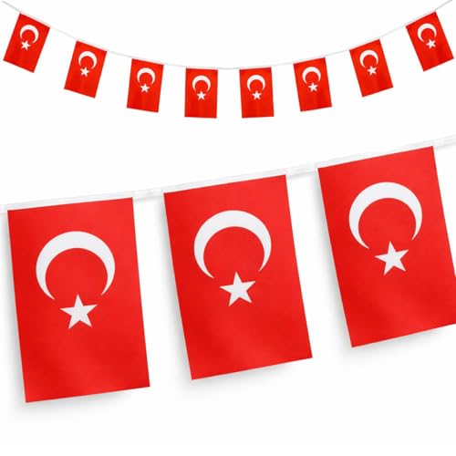 Murago - Türkei Girlande mit 9 Fahnen - ca. 3m Wimpelkette Dekoration Dügun Türkiye Türkische Flagge Bayrak