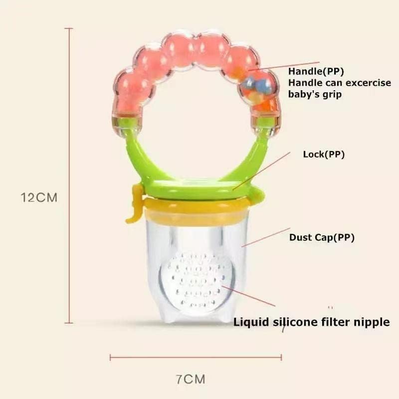 Image of BabyBee Fruit Feeder Pacifier with Rattle (1 Pcs) with 1 PCS Silicone Baby Food Dispensing Spoon 90ML and 1 pcs Fruit Teether 1pcs Finger Brush 1 pcs Baby bib (Blue)