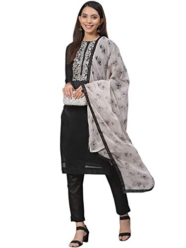 Image of AKHILAM Women's Chanderi Cotton Embroidered Unstitched Salwar Suit Material (Red 32DMK80 M Parent)