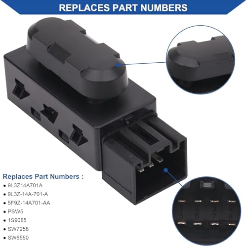 6 Way Driver Side Power Seat Adjustment Switch w/Knob Cover Compatible with Ford Edge Escape Expedition Flex F150 F250 F350 F450 F550 Super Duty MKX Milan Replaces# 9L3Z14A701A 5F9Z14A701AA PSW5