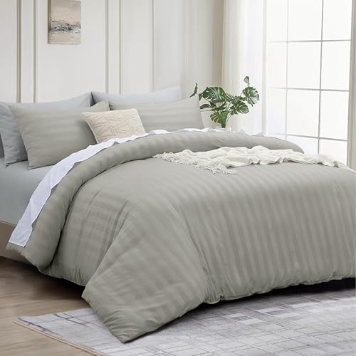 Parure de lit en satin douce et anti plis pour lit super king size gris - 3