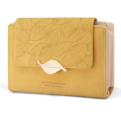REETEE Geldbörse Klein Damen PU Leder Geldbeutel Damen Klein und im Kurzformat Portemonnaie Viele Fächer, Portmonee mit 10 Kartenfächer und Zipper Münzfach Brieftasche … (X-gelb)
