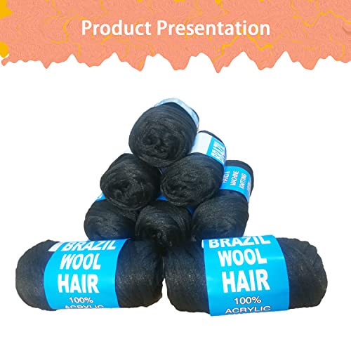 Brazilian Wool Hair Acrylic 100% 8Pcs For African Crochet Braid/Box Braids/Jumbo Braiding/Senegalese Twist/Faux Locs/Twist Wraps Synthetic Fiber Hair Extensions Natural Black Color #TOP4