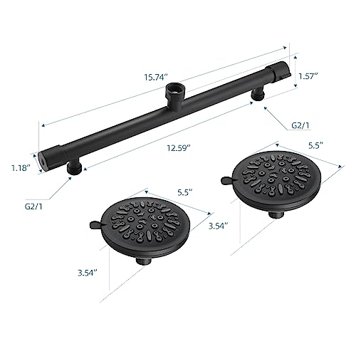 Pommeau de douche double noir mat pour régler le manque de pression