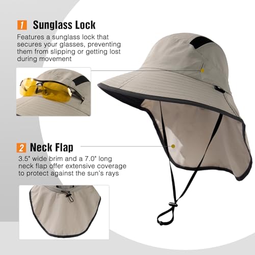 Image of TOP-EX Wide Brim Sun Hat for Men Women with Neck Flap & Sunglass Lock | UPF 50+ protection waterproof packable windproof chin strap for fishing hiking safari travel outdoor work