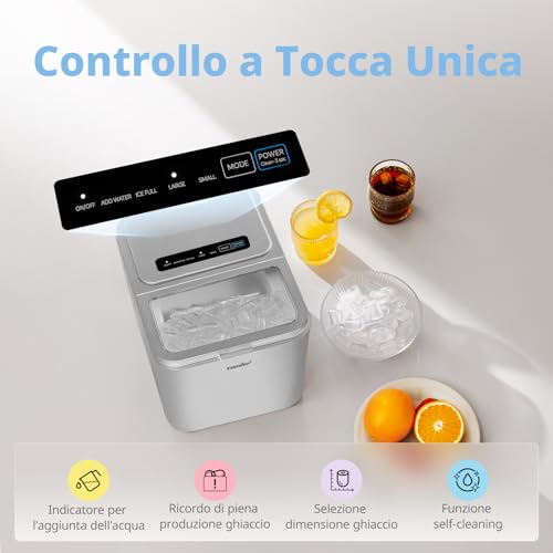 COMFEE' RCI12GY1EU(E) Macchina del Ghiaccio, 8 Cubetti in 6 Minuti (12kg/24h), Funzione Autopulente, 2 Dimensioni, con Paletta e Cestello, Portatile per Casa e Cucina, Grigio - Immagine 2