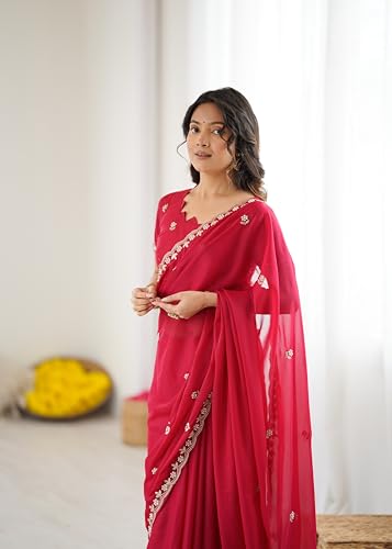 Image of Star Georgette Saree with Sequin Embroidery Work and Embroidered Blouse (Star-104)