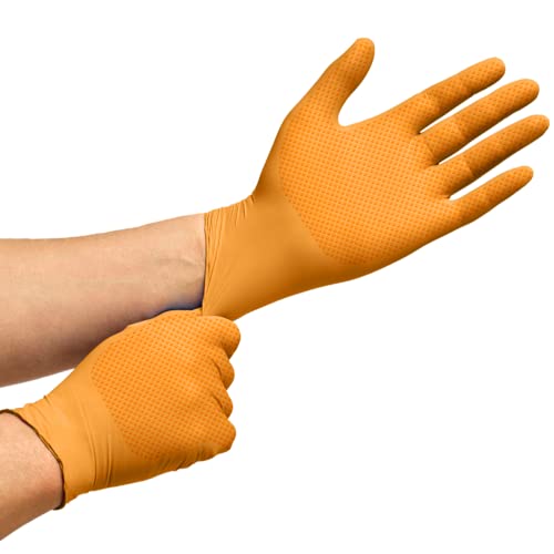 Inspire Heavy Duty Orange Nitrile Disposable Gloves | Ultra 8 Mil Gloves Diamond Textured For Secure Grip | Food Safe, Industrial Gloves Disposable Latex Free Mechanic Gloves | Nitrile Gloves #TOP7