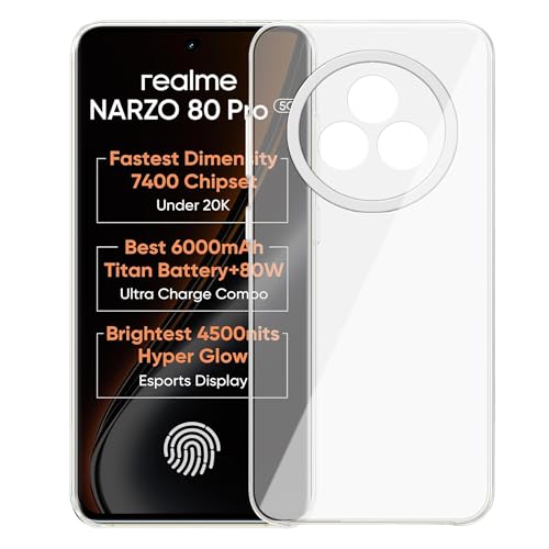 Image of Amazon Brand - Solimo for Realme Narzo 80 Pro 5G Premium Transparent Soft Silicon Crystal Clear Back Cover [Transparent]