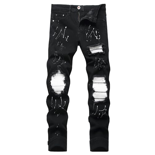 OIIIO Men's Patch Ripped Stretch Regular Fit Jean