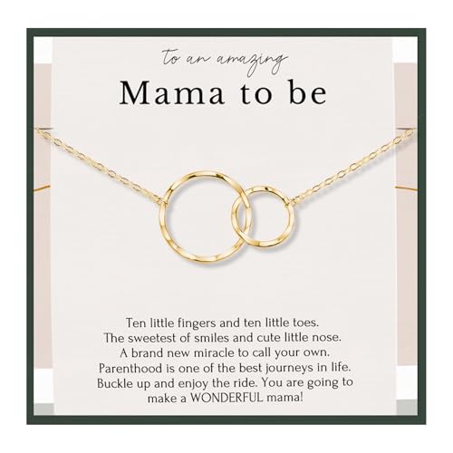 HOPE LOVE SHINE New Mom Necklace – Pregnancy Gift for Expecting Mom, First Time Mom Jewelry – Sterling Silver/Gold Double Circle Pendant with Gift Box