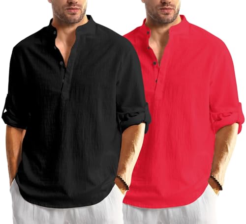 Image of Combo of Men Solid Cotton Blend Straight Kurta Shirt Pack of 2