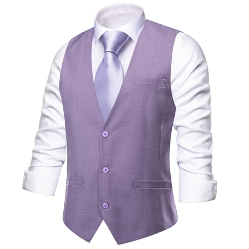 Image of Hi-Tie Men's Formal Suit Vest Solid Fit Vest for Men 3 Pockets V Neck Waistcoat Business Wedding Casual