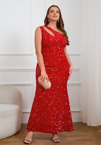 Image of VERWIN Plus Size Sequins Fashion Sleeveless Oblique Collar Mermaid Women's Maxi Dress Evening Dress Party Dress Bodycon Dress