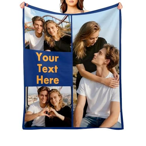 Custom4U Personalized Blanket 3 Photo Gift, 350gsm Flannel Home Blanket