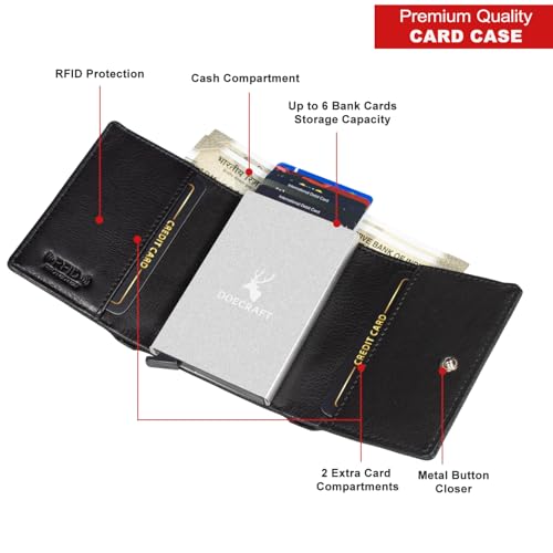 Image of Men's Genuine Leather RFID Wallet | Premium Slim Red Wallet for Men with Deer 3D Print | 8 Card Slots Secure and Durable Design | Casual Stylish | Formal & Gifting Use, Black and Silver
