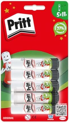 Pritt Glue Stick, Safe&Child-Friendly Glue for Arts&Crafts Activities, Strong-Hold adhesive for School & Office Supplies, Can be repositioned, 97% natural ingredients, apply and remove cleanly, 5x11g