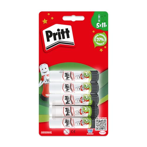 Pritt Glue Stick, Safe & Child-Friendly Craft Glue for Arts & Crafts Activities, Strong-Hold adhesive for School & Office Supplies, 5x11g Pritt Stick