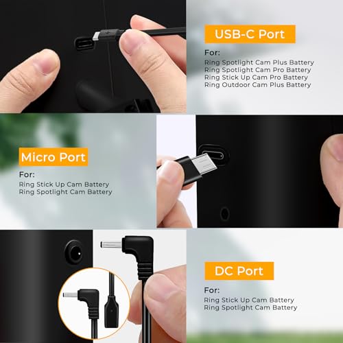 Image of 8W Solar Panel for Ring Camera, Solar Panel Charger Compatible with Ring Stick Up Cam Battery, Spotlight Cam Battery, Includes Barrel Plug to USB-C Adapter, IP65 Waterproof, 10ft Cable(4-Pack, Black)