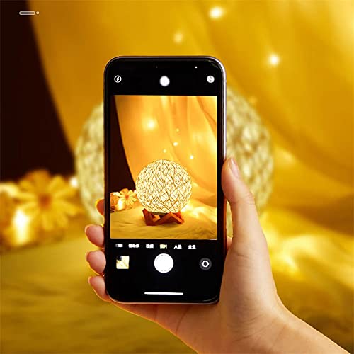 Image of 3D USB Acrylic Night Light LED Table Desk Bedroom Decor Gift Warm Table Lamp for Bedroom Living Room (Rattan Ball)
