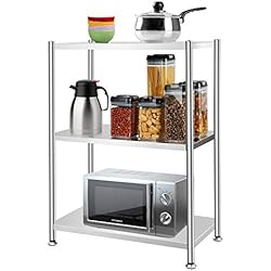 Estanteria Inoxidable Estantería de almacenamiento de 3 niveles, estante de almacenamiento de acero inoxidable, unidad de estantería de cocina, estantes de almacenamiento de metal resistente, baño, dormitorio