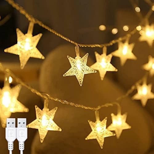 2Piezas Luces de Cadena de Estrellas 6M 40LED Luz de Estrella LED Decorativa, Luz de Pentagrama Blanca Cálida USB Para Jardín, Patio, Fiesta de Boda Fiesta de Cumpleaños Festiva Interior al Aire Libre