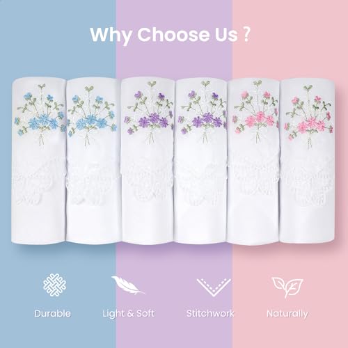 image for Selected Hanky Women's Cotton Handkerchiefs Flower Embroidered with La