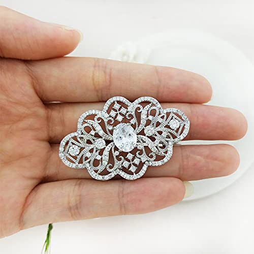 Yoqucol Elegant Wedding Brooch Pin Flower Shape Cubic Zirconia Crystal Simulated Pearl Bridal Brooch Jewellery For Women Girls #TOP4
