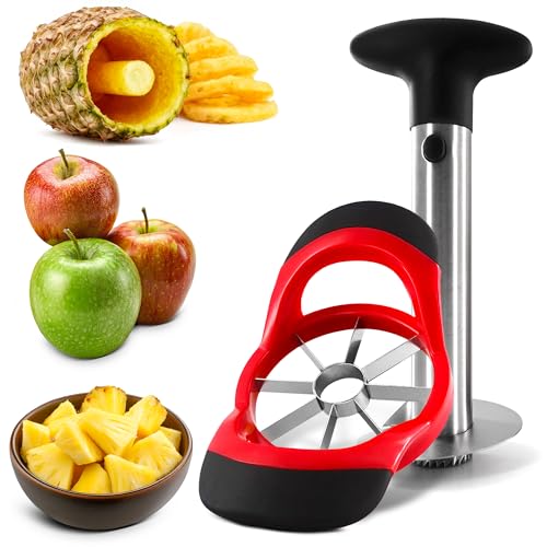 Pineapple Corer and Slicer Tool â€“ Stainless Steel Pineapple Peeler Tool with Reinforced Thick Blade for Effortless Slicing â€“ Core Remover and Cutter for Diced Fresh Rings, Black Handle, Easy to Clean