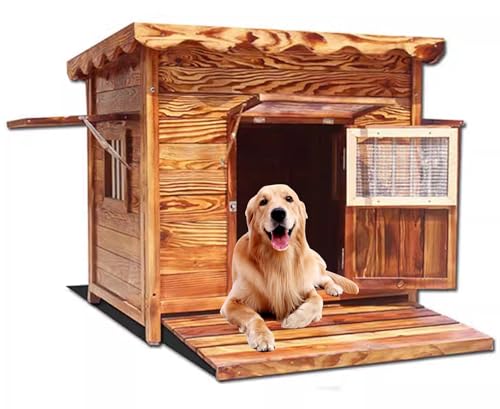 Perrera para Perros，Casa de Perro de Madera, con Ventanas de Puerta para Mascotas，Exteriores E Interiores，Cajas for Perros for Perros PequeñOs, Medianos Y Grandes Mascotas Animales(Size:XXL,Color:A)