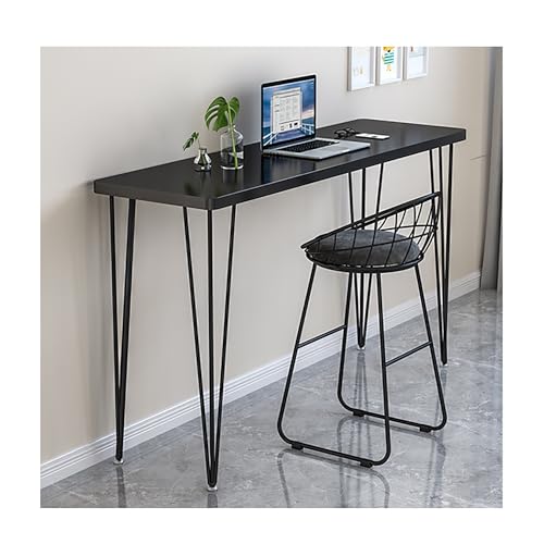 Mesa de bar estrecha de madera maciza con patas de metal, mesa de encimera alta para espacios pequeños, barra de desayuno o estación de trabajo, ideal para cocina, apartamento, cafetería (negro, 150