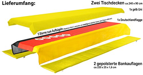 Brandsseller Auflagenset für Bierzeltgarnituren 3-teilig 2 Bankauflagen gepolstert 220x25 cm und 1 Tischdecke 240x90 cm für alle gängigen Festzeltgarnituren Bierbankauflagen Outdoor - WM Gelb