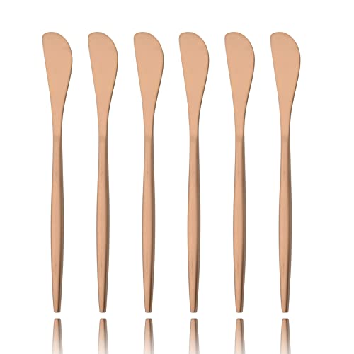 snplowum 6-Piece Spatula Butter knife, Mirror Stainless Steel Cheese Spreader Knives Set For Jam Butter Pastry Breakfast Cream, Kitchen Daily Applicator Gadgets Silverware (Rose Gold)
