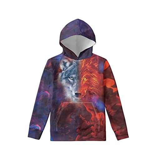 Upetstory Cool Wolf Hoodie For Kids Size 11-13 Boys Girls' Fashion Hoodies & Sweatshirts Jumper Shirts Pullover Tops Volleyball Cricket Yoga Clothing Outdoor Gym Cricket Yoga Clothes Fall Outfit #TOP1