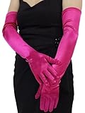 GUANGHE Evening Opera Party Hot Pink Satin Gloves for Women, Elegant Long Gloves Wedding, Elbow Length Adult Size 1PCS (Rose Red)