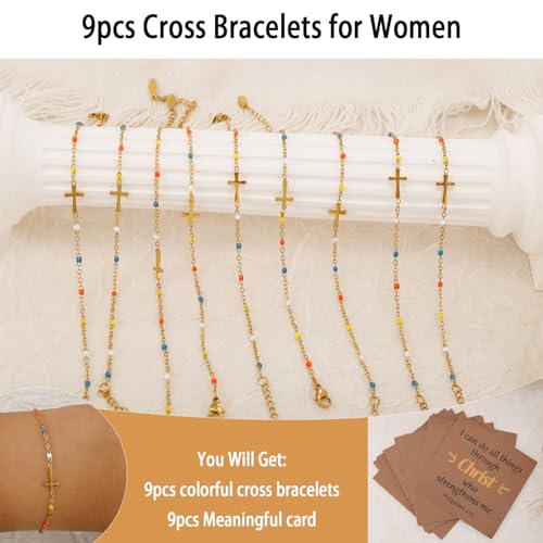 COLOYAN 9pcs Cross Bracelets for Women 18K Gold Plated Cross Bracelet Colored Adjustable Stainless Steel Faith Bracelet Jewelry3