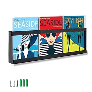 Magazine Holder Wall Mounted – Black Minimalist Metal File Rack Hanging Brochure Storage Organizer Comic Display For Living Room Bathroom Waiting Room Home Office Decor (19.7 inch)