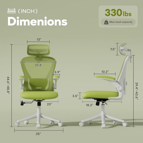 Image of Ergonomic Office Chair with Memory Foam Seat, Computer Desk Chair | 3.5 inch Memory Foam Cushion, 3D Adjustable Headrest, Lumbar Support, Flip-Up Armrests, Breathable Mesh, 330LBS Weight Capacity