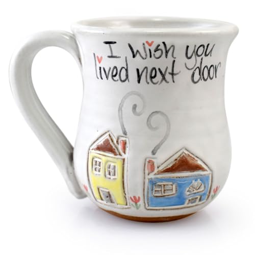 Taza de cerámica artesanal de 14 oz blanca miniatura 1
