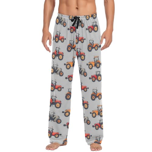 CHIFIGNO Men PJ Pants Funny Pajama Pants with Pockets Drawstring Cute Cartoon Tractor Grey S