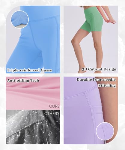 SKIDREAM Shorts de motociclista atléticos para meninas de 10 cm com bolsos, shorts de verão de cintu